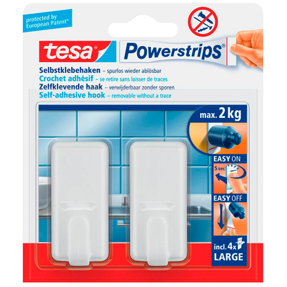 Artikelbild für tesa Powerstrips Klebehaken für max. 2,0 kg, 2,0 x 5,0 cm, 2 St., Artikelnummer 605422