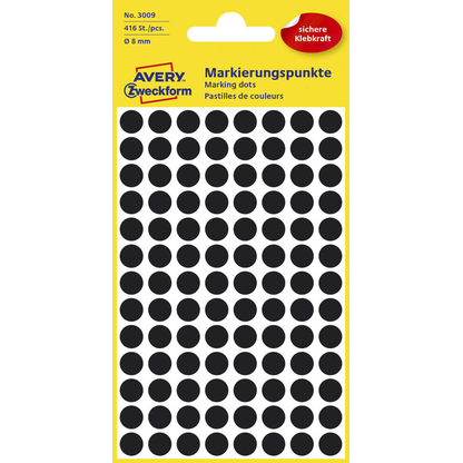 Artikelbild für AVERY Zweckform Klebepunkte 3009 schwarz Ø 8,0 mm, 416 St., Artikelnummer 816037