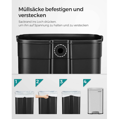 Artikelbild 7 für SONGMICS Mülleimer 50,0 l silber, 1 St., Artikelnummer 289928