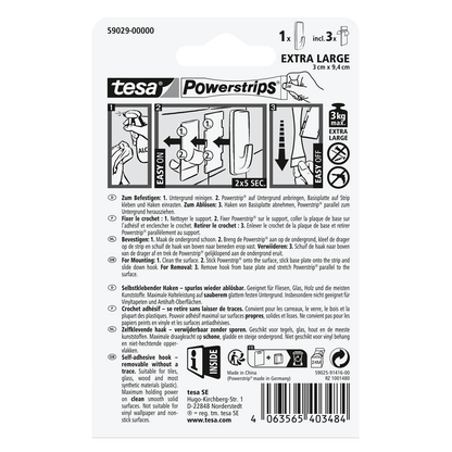 Artikelbild 5 für tesa Powerstrips XL Eckig Klebehaken für max. 3,0 kg, 36,1 x 29,7 mm, 1 St., Artikelnummer 464657