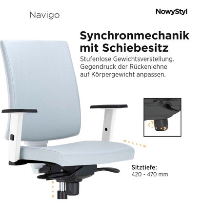 Artikelbild 3 für Nowy Styl Bürostuhl Navigo Stoff grau, Gestell weiß, Artikelnummer 743894