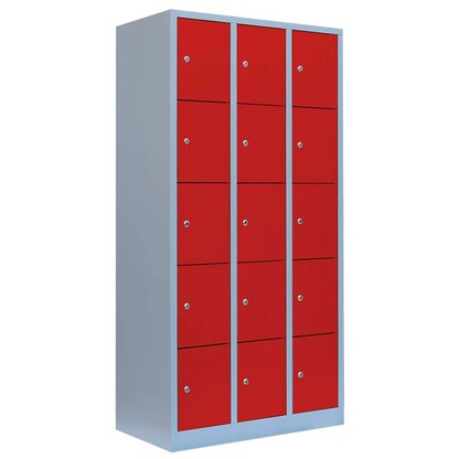 Artikelbild für LÜLLMANN Schließfachschrank feuerrot, lichtgrau 520534, 15 Schließfächer 88,5 x 50,0 x 180,0 cm, Artikelnummer 185589