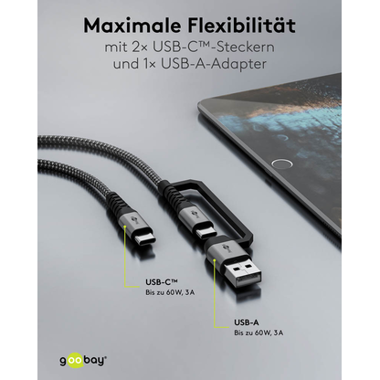 Artikelbild 2 für goobay USB 2.0 C/USB 2.0 C, 2.0 A USB-Kabel 1,0 m grau, schwarz, 1 St., Artikelnummer 656128