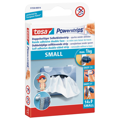 Artikelbild für tesa Powerstrips SMALL Klebestreifen für max. 1,0 kg, 1,4 x 3,3 cm, 14 St., Artikelnummer 333258