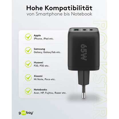 Artikelbild 3 für goobay Ladekabel mit Adapter schwarz, Kabellänge: 1,0 m, 65 Watt, Artikelnummer 345274