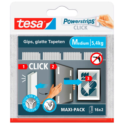 Artikelbild für tesa Klettstreifen Powerstrips MEDIUM Click weiß, 16 St., Artikelnummer 739191