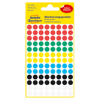 Artikelbild für AVERY Zweckform Klebepunkte 3090 farbsortiert Ø 8,0 mm, 416 St., Artikelnummer 816001