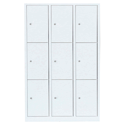 Artikelbild 2 für LÜLLMANN Schließfachschrank signalweiß 523337, 9 Schließfächer 118,5 x 50,0 x 180,0 cm, Artikelnummer 831406