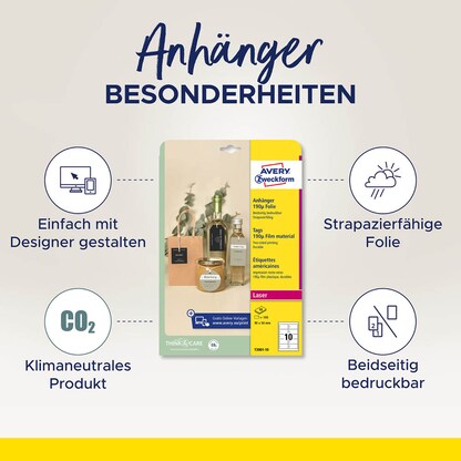 Artikelbild 5 für AVERY Zweckform Hängeetiketten weiß 60,0 x 60,0 mm blanko, kreisförmig, 120 St., Artikelnummer 174098