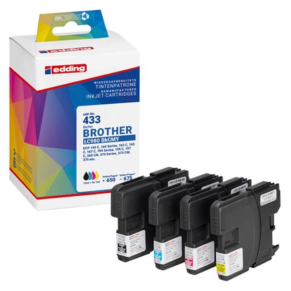 Artikelbild für edding EDD-433 schwarz, cyan, magenta, gelb Druckerpatronen kompatibel zu brother LC-980BK/C/M/Y, 4er-Set, Artikelnummer 283768