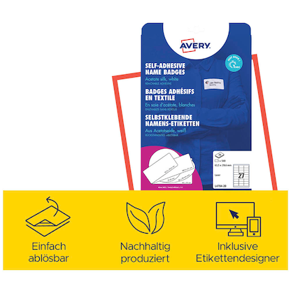 Artikelbild 10 für AVERY Zweckform Namensetiketten L4784-20 weiß 63,5 x 29,6 mm, 20 Blatt, Artikelnummer 585372