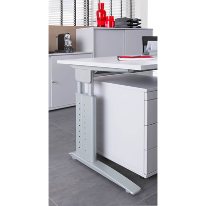 Artikelbild 5 für HAMMERBACHER Haziender höhenverstellbarer Schreibtisch lichtgrau L-Form, C-Fuß-Gestell silber 200,0 x 80,0/120,0 cm, Artikelnummer 791897