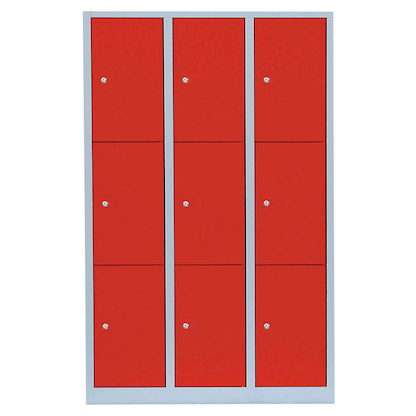 Artikelbild 2 für LÜLLMANN Schließfachschrank lichtgrau, feuerrot 523334, 9 Schließfächer 118,5 x 50,0 x 180,0 cm, Artikelnummer 831329