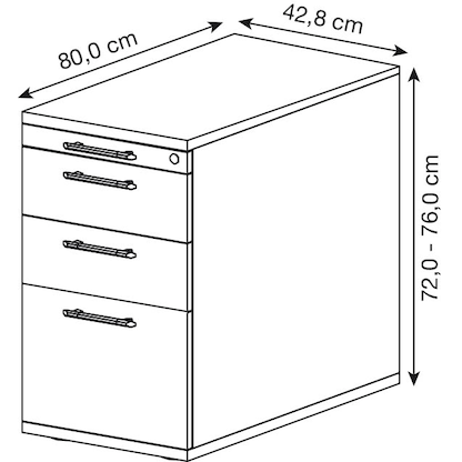Artikelbild 2 für HAMMERBACHER Solid Standcontainer weiß 4 Auszüge Kunststoff-Relinggriff silber 42,8 x 80,0 x 72,0 - 76,0 cm, Artikelnummer 377818