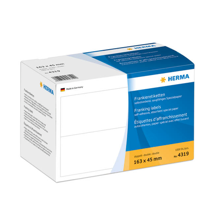 Artikelbild für HERMA Frankieretiketten 4319 weiß 163,0 x 45,0 mm, 1.000 Etiketten , Artikelnummer 144097
