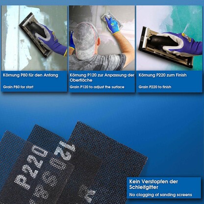 Artikelbild 5 für S&R Schleifblatt-Set 30x Schleifpapier (je 10 x P80 / P120 / P220) - 280 x 93mm, Handschleifblock: 240 x 80 mm, Artikelnummer 390429