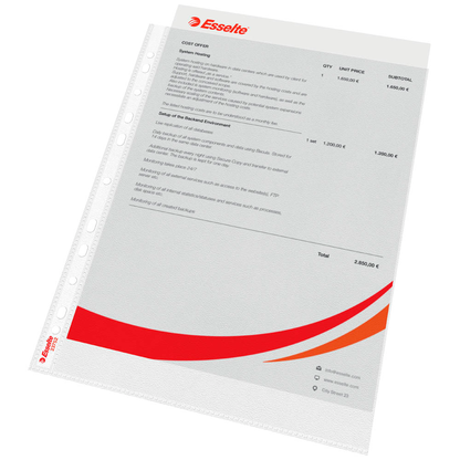 Artikelbild für Esselte Prospekthüllen DIN A4 transparent genarbt 0,07 mm, 100 St., Artikelnummer 864389