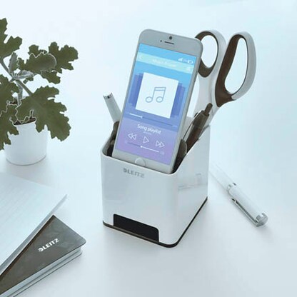 Artikelbild 3 für LEITZ Stiftehalter WOW Duo Colour perlweiß/schwarz Polystyrol 2 Fächer 9,0 x 10,1 x 10,0 cm, Artikelnummer 644298