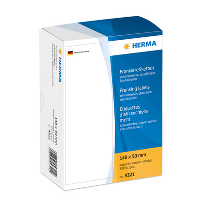 Artikelbild für HERMA Frankieretiketten 4321 weiß 140,0 x 50,0 mm, 500 Etiketten , Artikelnummer 144105