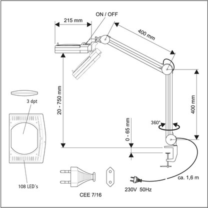 Artikelbild 2 für MAUL MAULvitrum LED Lupenleuchte schwarz 7 W mit Tischklemme, Artikelnummer 526614