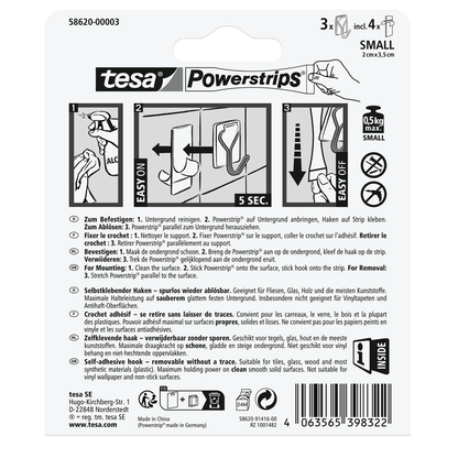Artikelbild 7 für tesa Powerstrips Klebehaken für max. 0,5 kg, 3,5 x 6,0 cm, 3 St., Artikelnummer 464582