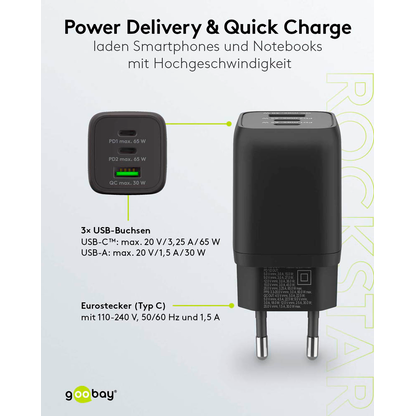 Artikelbild 10 für goobay Ladekabel mit Adapter schwarz, Kabellänge: 1,0 m, 65 Watt, Artikelnummer 345274