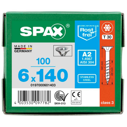 Artikelbild 8 für SPAX® Universalschrauben T30 Senkkopf Edelstahl A2 0197000601403 6 mm x 140 mm, 100 St., Artikelnummer 395198