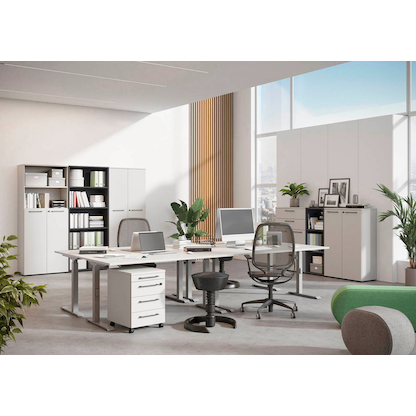 Artikelbild 8 für GERMANIA Agenda Office höhenverstellbarer Schreibtisch lichtgrau rechteckig, T-Fuß-Gestell silber 160,0 x 80,0 cm, Artikelnummer 385319