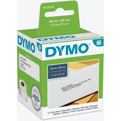 Artikelbild 2 für DYMO Etikettenrollen für Etikettendrucker S0722370 weiß, 28,0 x 89,0 mm, 2 x 130 Etiketten, Artikelnummer 316372