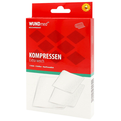 Artikelbild für WUNDmed® Mull-Kompressen 03-010 weiß klein 5,0 cm; normal 7,5 cm; groß 10,0 cm cm, 3 St., Artikelnummer 470959