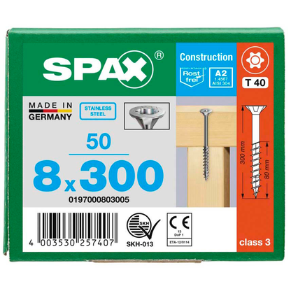 Artikelbild 10 für SPAX® Universalschrauben T40 Senkkopf Edelstahl A2 0197000803005 8 mm x 300 mm, 50 St., Artikelnummer 398309