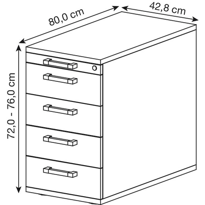 Artikelbild 2 für HAMMERBACHER Solid SC50 Standcontainer buche 5 Auszüge Metall-Stangengriff chrom, gebürstet 42,8 x 80,0 x 72,0 - 76,0 cm, Artikelnummer 593850