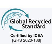 Logo des Global Recycled Standard, bestehend aus stilisiertem Globus mit Pfeilen und dem Schriftzug „Certified by ICEA [GRS 2020-138]“.