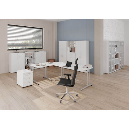 Artikelbild 6 für HAMMERBACHER Altus Schreibtisch weiß Trapezform, C-Fuß-Gestell silber 180,0 x 80,0/100,0 cm, Artikelnummer 628634