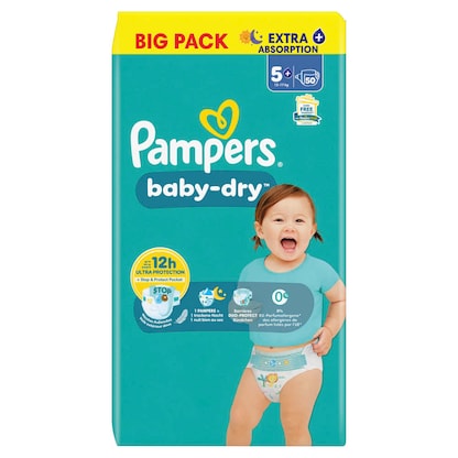 Artikelbild 5 für Pampers® Windeln baby-dry™ BIG PACK Gr. 5+ (12-17 kg) für Babys und Kleinkinder, 50 St., Artikelnummer 585319