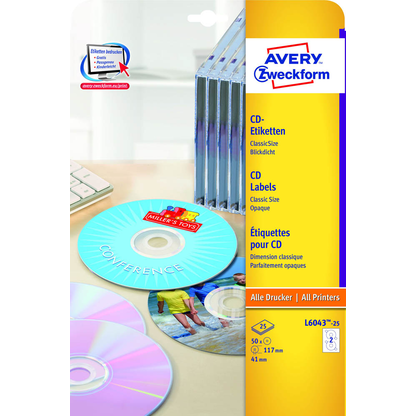 Artikelbild 2 für AVERY Zweckform CD-Etiketten L6043-25 weiß, 50 Etiketten , Artikelnummer 601904