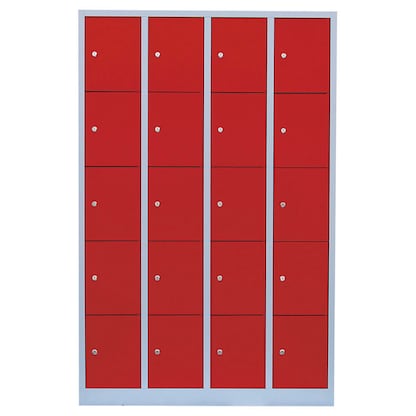 Artikelbild 2 für LÜLLMANN Schließfachschrank lichtgrau, feuerrot 520544, 20 Schließfächer 117,0 x 50,0 x 180,0 cm, Artikelnummer 831418