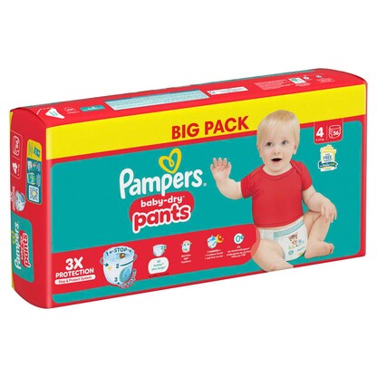 Artikelbild für Pampers® Windeln baby-dry™ BIG PACK Gr. 4 (9-15 kg) für Babys und Kleinkinder, 56 St., Artikelnummer 585329