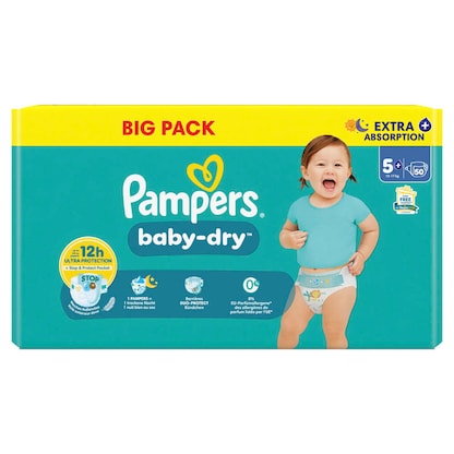 Artikelbild 2 für Pampers® Windeln baby-dry™ BIG PACK Gr. 5+ (12-17 kg) für Babys und Kleinkinder, 50 St., Artikelnummer 585319