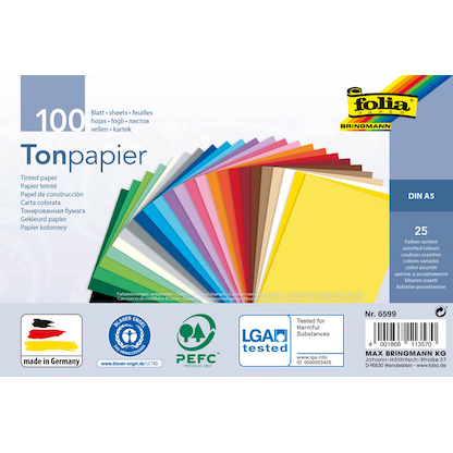 Artikelbild für folia Tonpapier farbsortiert 130 g/qm 100 Blatt, Artikelnummer 479283