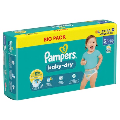 Artikelbild für Pampers® Windeln baby-dry™ BIG PACK Gr. 5+ (12-17 kg) für Babys und Kleinkinder, 50 St., Artikelnummer 585319