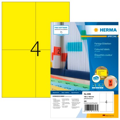 Artikelbild für HERMA Etiketten 4396 gelb 105,0 x 148,0 mm, 100 Blatt, Artikelnummer 188631