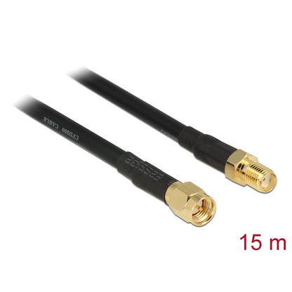 Artikelbild für DeLOCK SMA-Stecker/SMA-Buchse Antennenkabel CFD/RF200 low loss 15,0 m schwarz, 1 St., Artikelnummer 895514