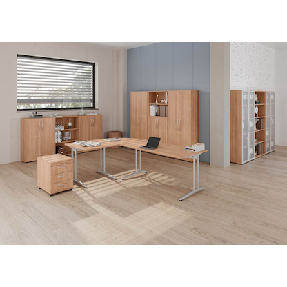 Artikelbild 6 für HAMMERBACHER Altus Schreibtisch nussbaum L-Form, C-Fuß-Gestell silber 200,0 x 80,0/120,0 cm, Artikelnummer 963900