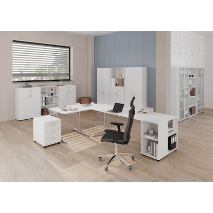 Artikelbild 4 für HAMMERBACHER Altus Schreibtisch weiß Trapezform, C-Fuß-Gestell silber 180,0 x 80,0/100,0 cm, Artikelnummer 628634