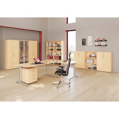 Artikelbild 5 für HAMMERBACHER Altus Schreibtisch ahorn L-Form, C-Fuß-Gestell silber 200,0 x 80,0/120,0 cm, Artikelnummer 963876