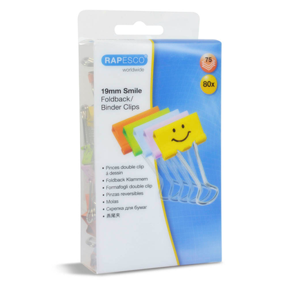 Artikelbild für RAPESCO® Foldbackklammern Smiles farbsortiert 1,9 cm, 80 St., Artikelnummer 475323
