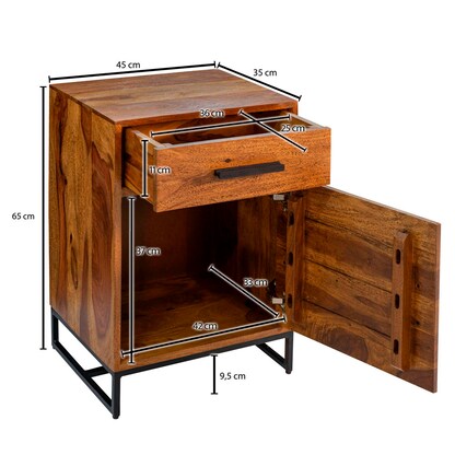 Artikelbild 2 für WOHNLING Nachttisch rechteckig Massivholz sheesham 35,0 x 45,0 x 65,0 cm, 1 St., Artikelnummer 166669
