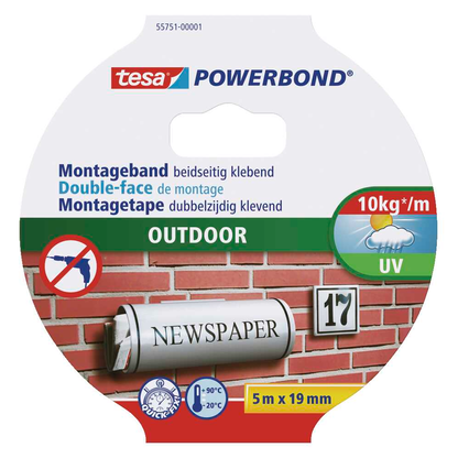 Artikelbild 2 für tesa Montageband POWERBOND Outdoor 55751 doppelseitiges Klebeband 19,0 mm x 5,0 m, 1 Rolle, Artikelnummer 384307