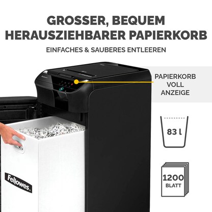Artikelbild 17 für Fellowes AutoMax 550C Aktenvernichter mit Partikelschnitt P-4, 4 x 38 mm, bis 500 Blatt, schwarz, Artikelnummer 423893